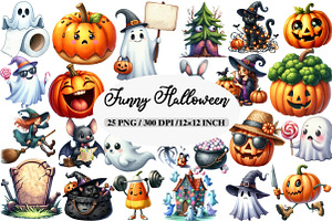 Watercolor Funny Halloween Clipart, an Illustration by Daily.Designs