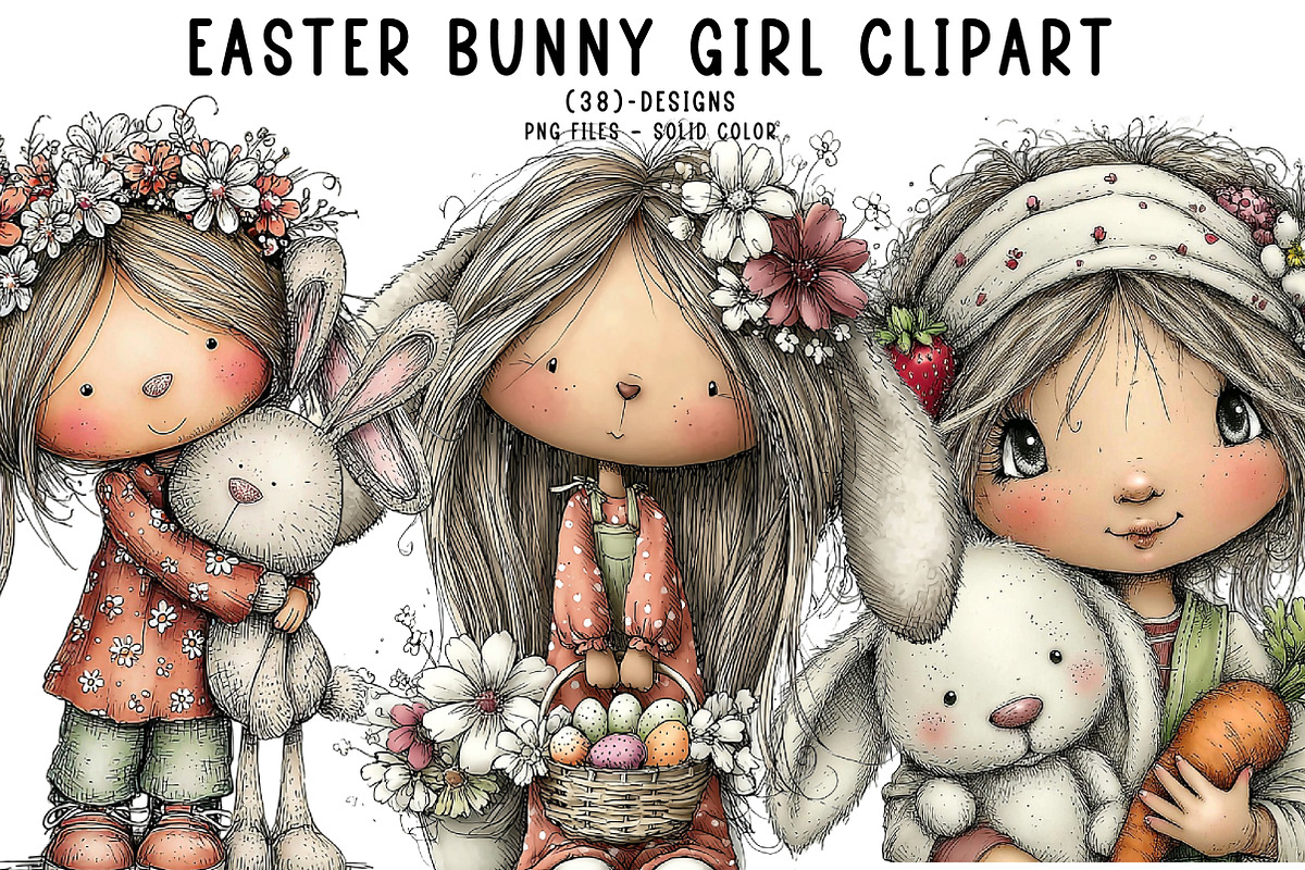 Easter Bunny Girl Clipart, an Illustration by CreationArt (Photo 1 of 6)