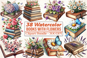 Pretty Books with Flowers, an Illustration by DreamCafeArt