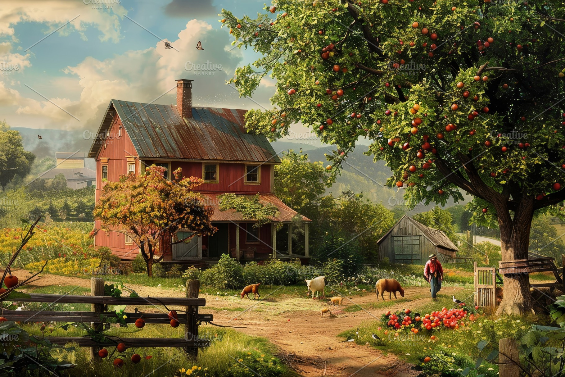 Red House in Farm Scene Painting, A, a Photo by Iftikhar Alam