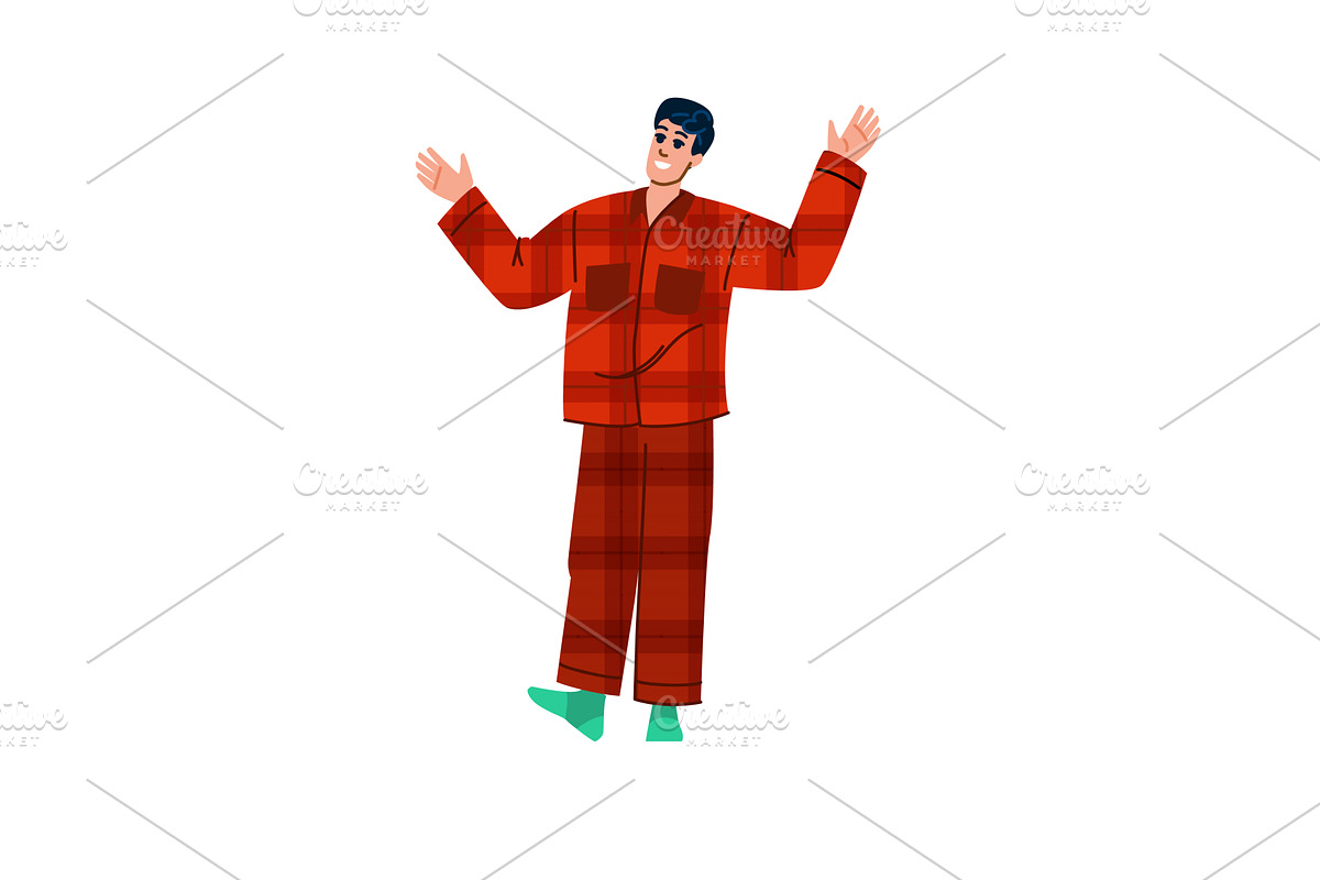 Happy man wearing pajamas waking up, a Person Illustration by pikepicture