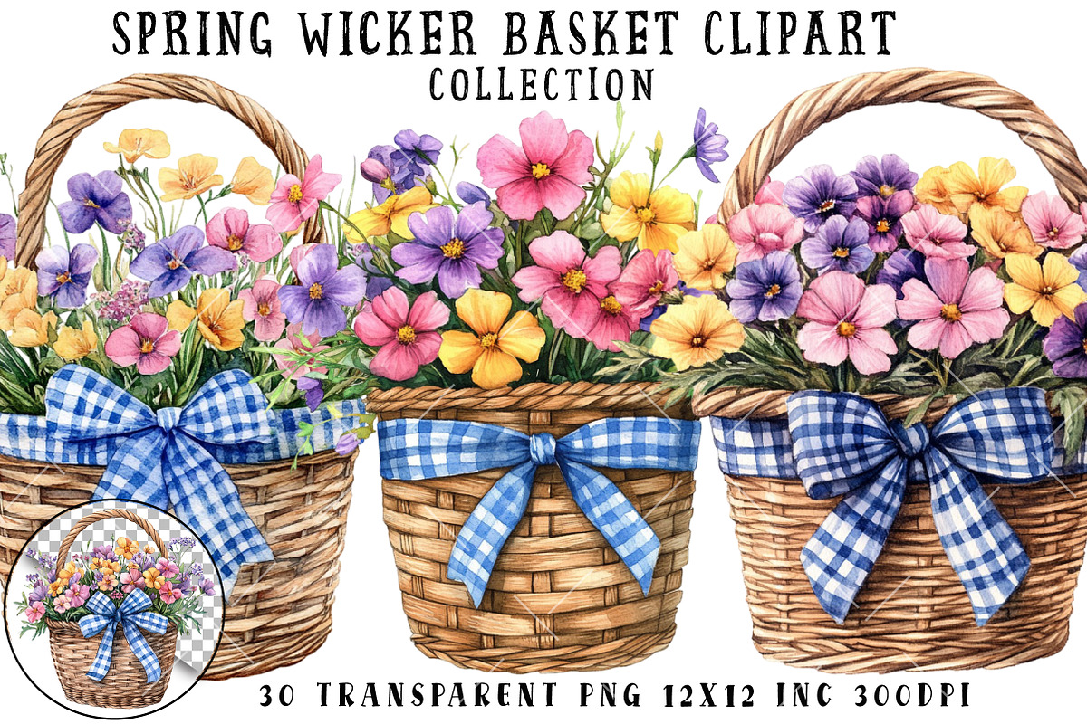Spring Wicker Basket Clipart, an Illustration by OK Design (Photo 1 of 6)