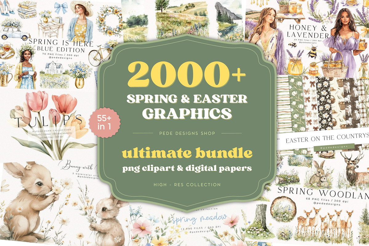 Spring & Easter Bundle, a Seasonal Illustration by PeDe Designs (Photo 1 of 13)
