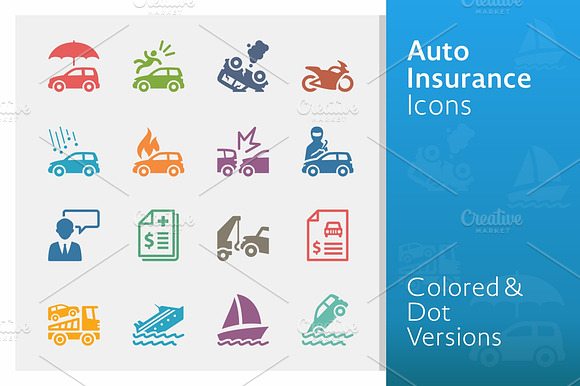 Auto Insurance Icons Colored