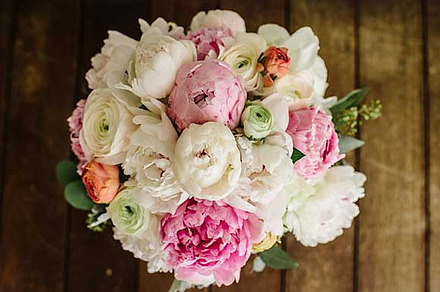 Spring Peony Bouquet on Rustic Wood