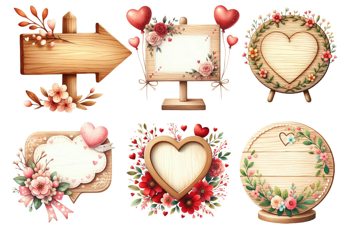 Valentine Wooden Signs Clipart, an Illustration by Designworld (Photo 5 of 5)