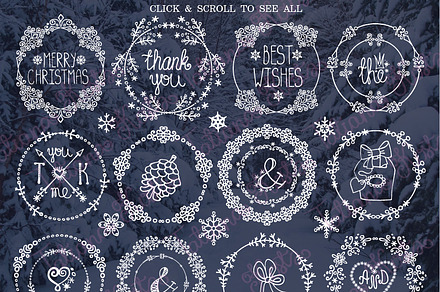Winter frames ,wreath , snowlakes