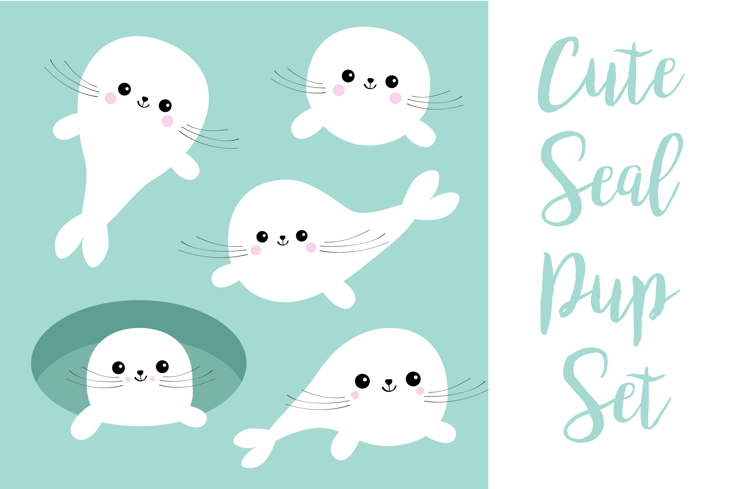 Harp Baby Seal Pup Set by Worldofvector | Creative Market