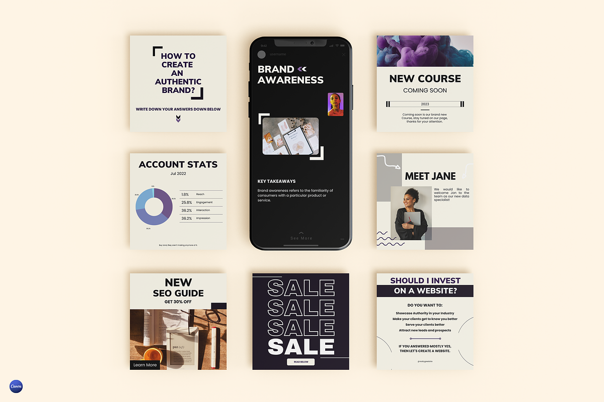 50 Modern Instagram Post Templates, a Social Media Template by Kay Designs (Photo 3 of 6)