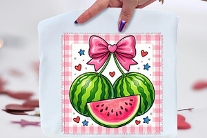 Watermelon Coquette Bow Summer PNG, an Illustration by CraftArtStudio