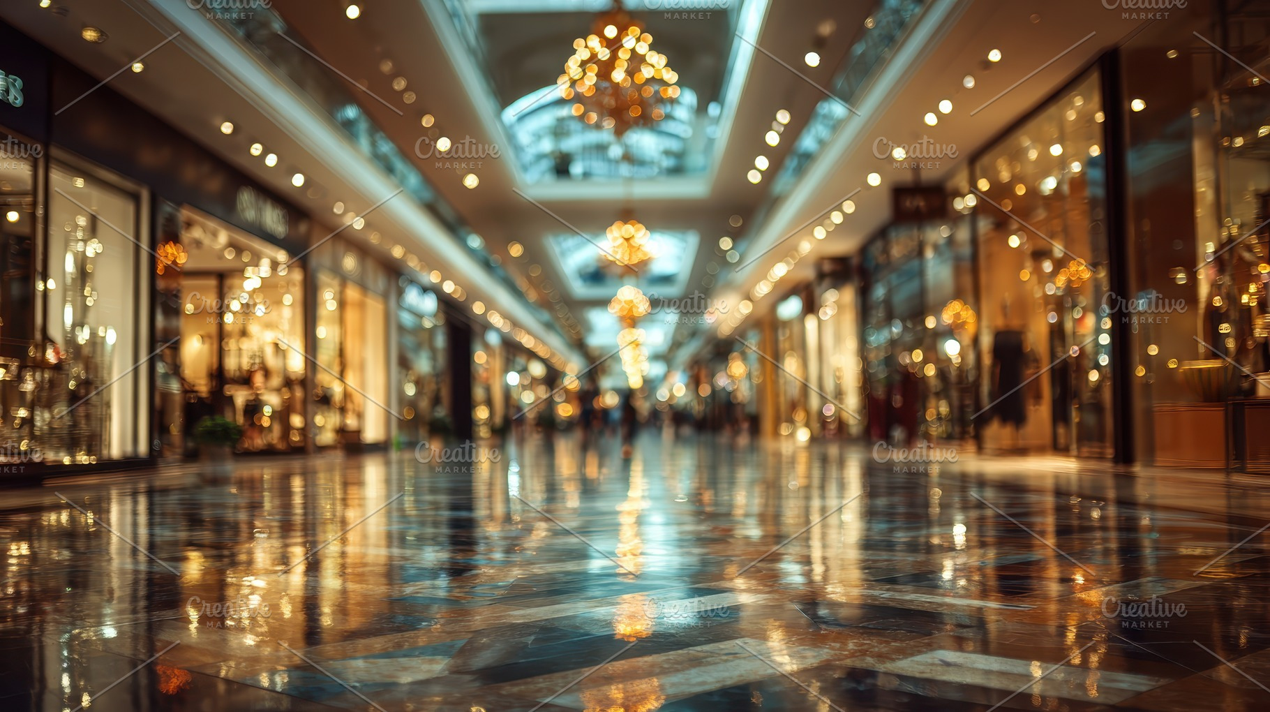 Luxurious Shopping Mall Interior Nig, a Photo by Pixeness Studio