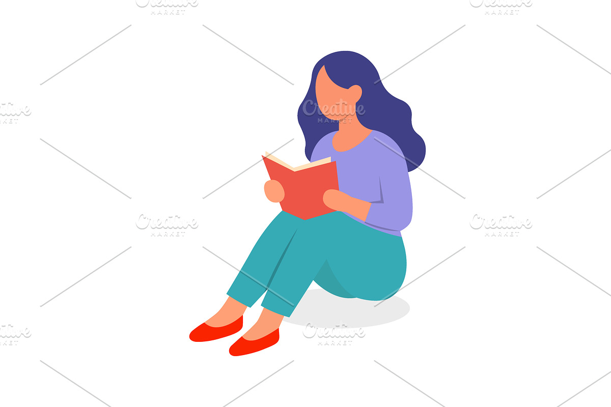 Young woman sitting and reading a, an Education Illustration by GraphiShop