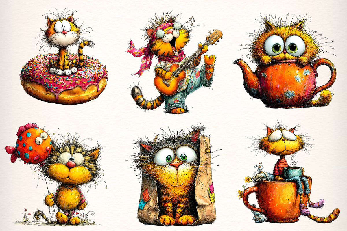 Whimsical Funny Cat Clipart Png, an Illustration by Dream Creation (Photo 3 of 6)