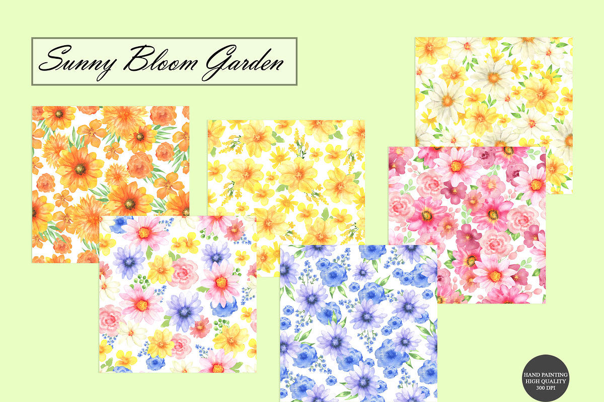 Watercolor Flowers Seamless Patterns, an Illustration by OlDm_Shop (Photo 8 of 10)
