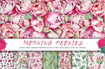 Peonies, floral digital paper