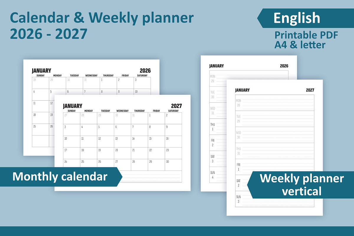 Calendar & Weekly planner 2026-2027, a Stationery Template by Padrinan (Photo 2 of 4)