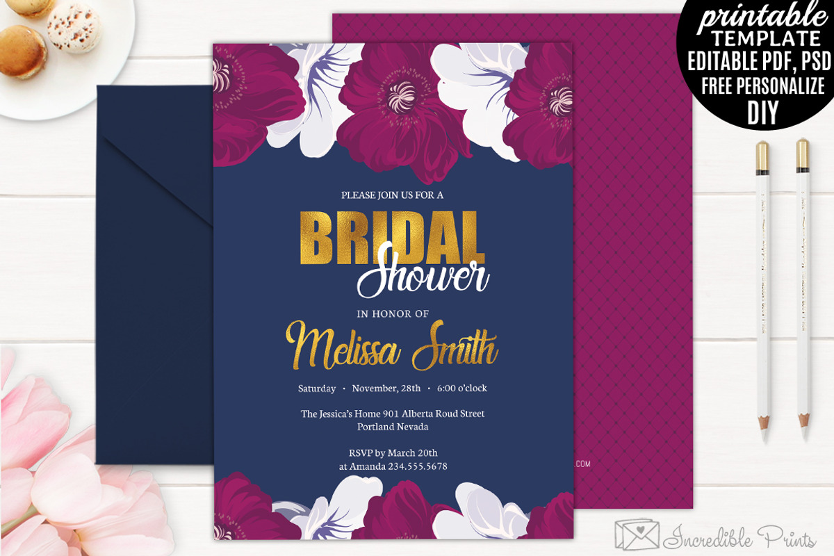 Navy and Gold Bridal Shower Invite, an Invitation Template by Blush Roses Print (Photo 1 of 2)