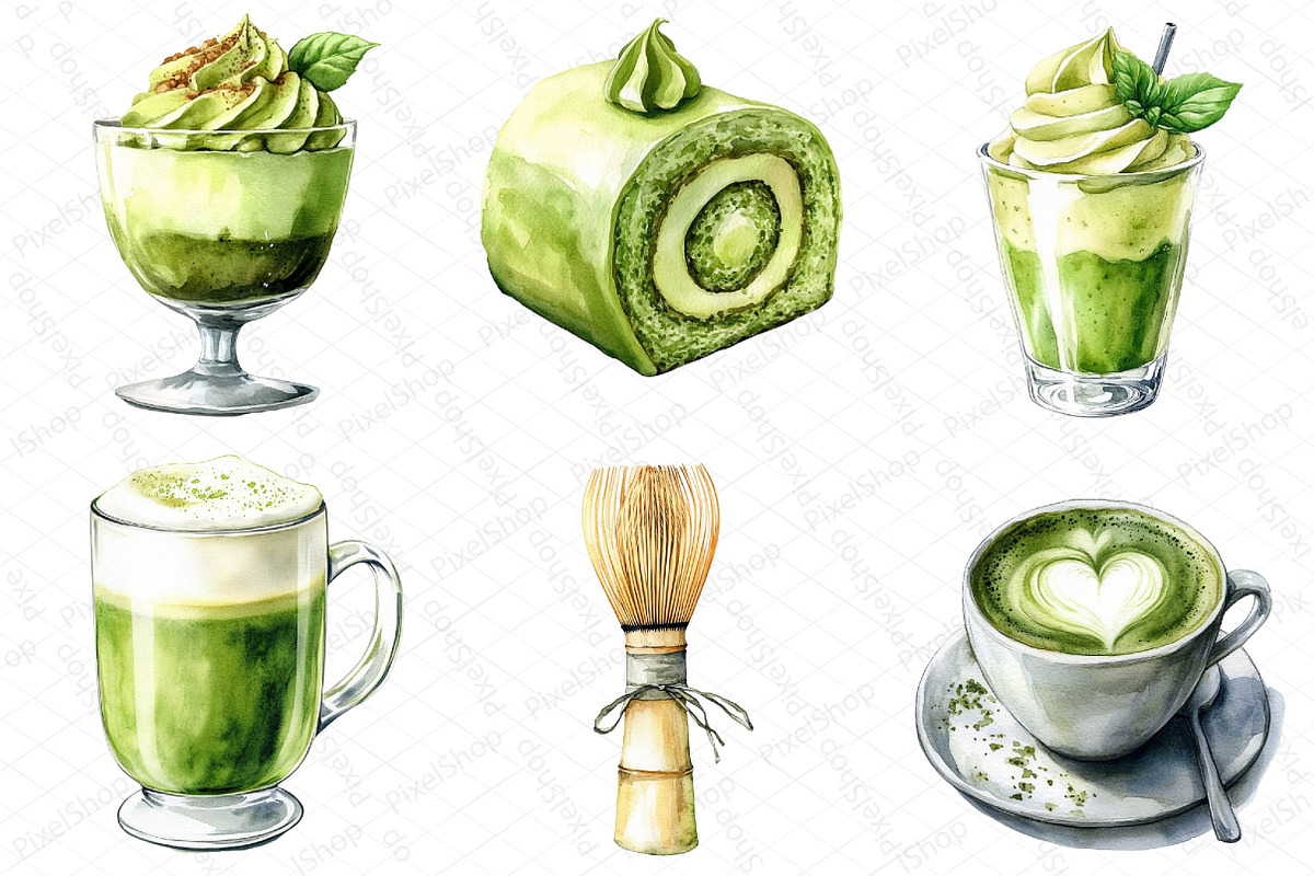 Watercolor Matcha Green Tea Clipart, an Illustration by DreamPrint404 (Photo 4 of 6)