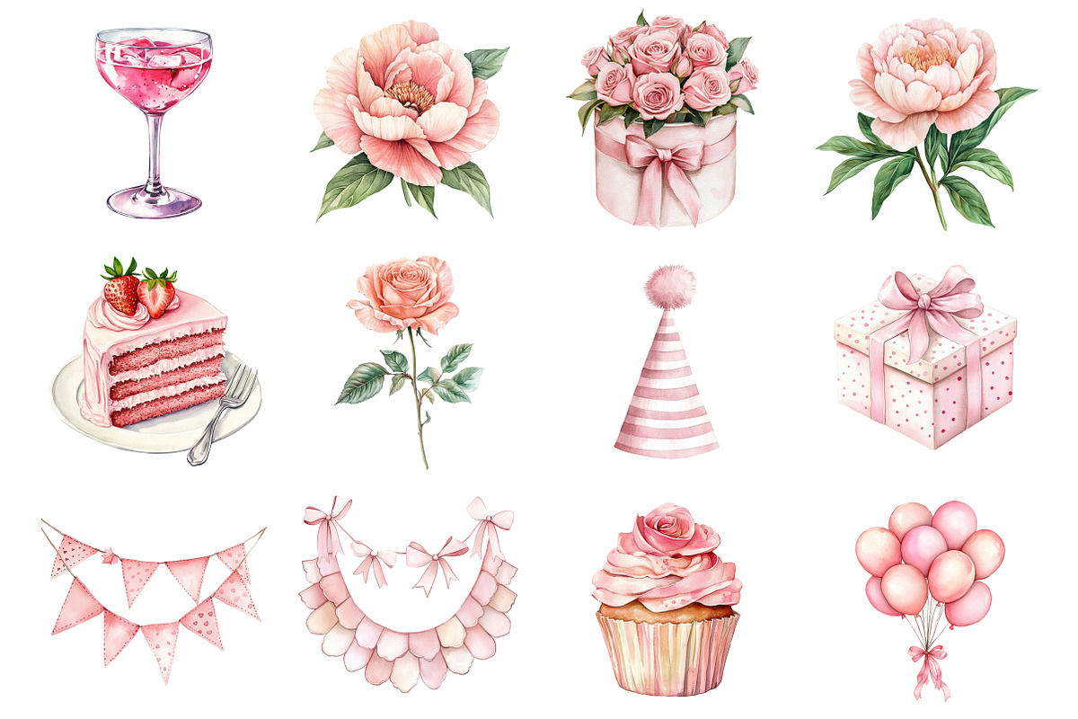 Pink Birthday Clipart Bundle, a Seasonal Illustration by CitraGraphics (Photo 2 of 5)