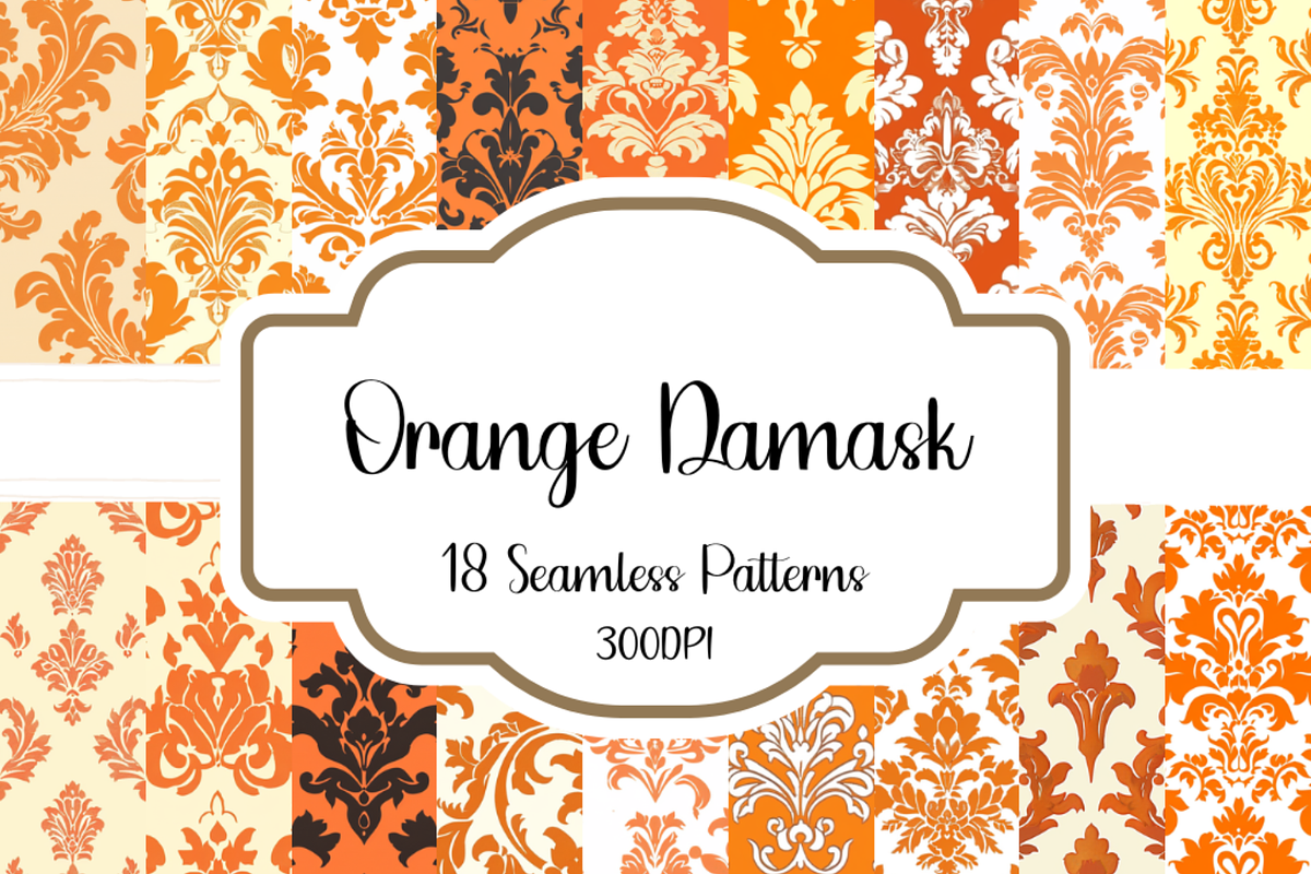 Orange Damask Seamless Patterns, a Pattern Graphic by PrintablesByFranklyn (Photo 1 of 4)