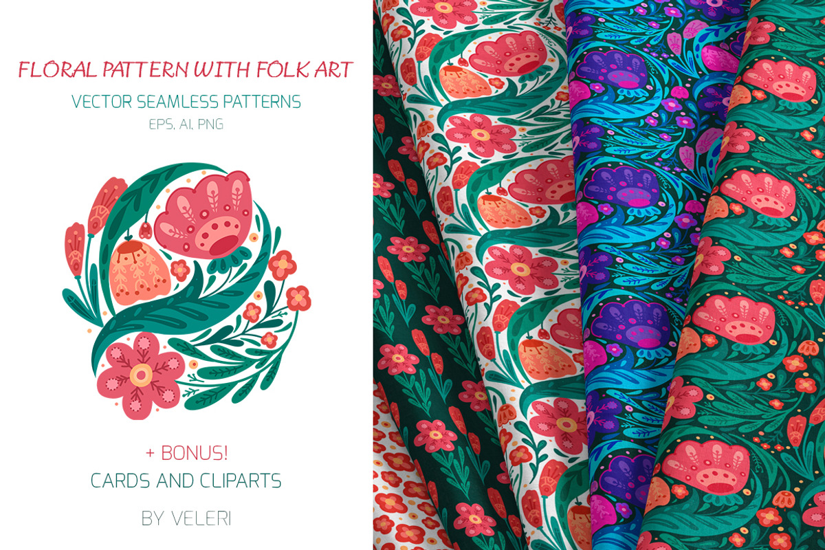 Vector floral pattern with folk art, a Pattern Graphic by Veleri (Photo 1 of 5)