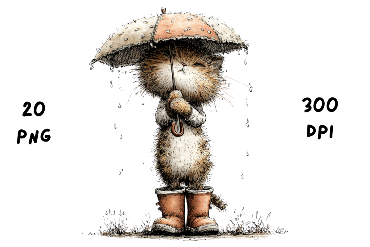 Whimsical Funny Rainy Cat Clipart, an Animal Illustration by GiraffeCreative (Photo 16 of 20)