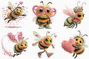Whimsical Valentine Bee Clipart, an Illustration by Craft Nest (Thumbnail 3 of 10)