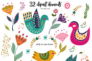 Folk art Birds and Flowers, a Decorative Illustration by Olesya Agudova (Thumbnail 5 of 8)