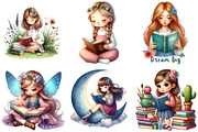 Cute Little Girl Reading Clipart, an Illustration by Pixels.Craft (Thumbnail 6 of 10)