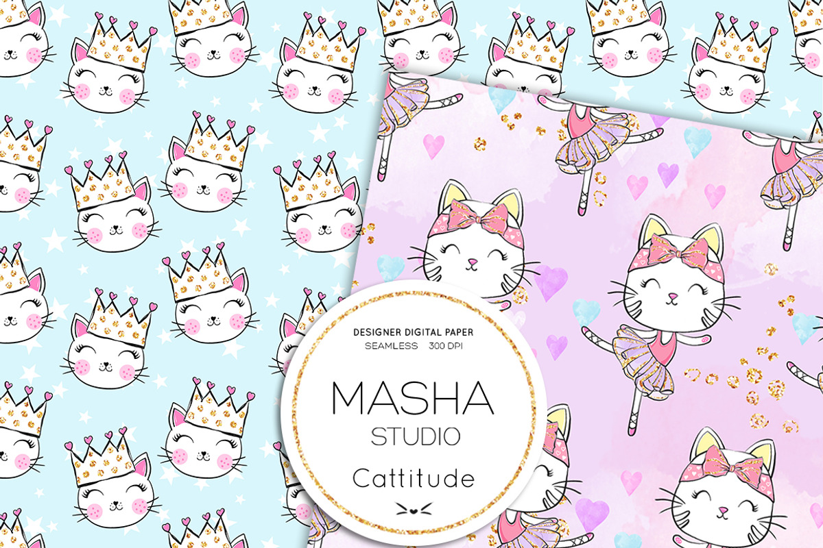 CATTITUDE digital papers, a Pattern Graphic by Masha  Studio (Photo 7 of 9)