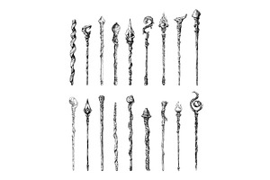 Wizard wooden staffs. Sketch magic, an Object Illustration by Valerie Bodnar