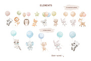 Cute watercolor animals with balloon, an Animal Illustration by ElenaPlatovaArt (Thumbnail 3 of 11)