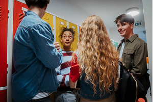 Teen students hanging out in school, a School & Education Photo by HalfPoint