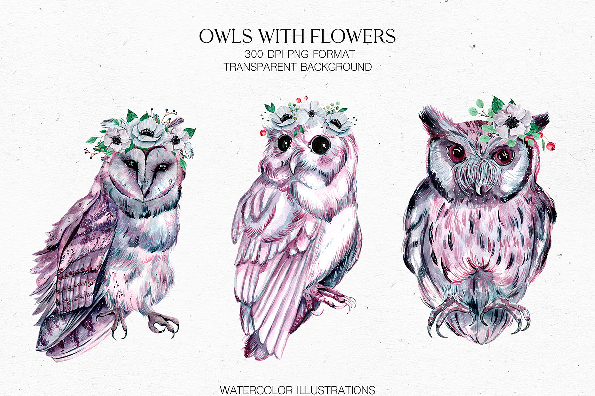 Boho Owls ultraviolet collection, an Animal Illustration by CrystalinaShop (Photo 3 of 11)