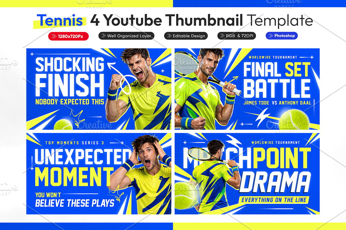 Tennis YouTube Thumbnail Pack, a Social Media Template by OnurDemircan (Photo 1 of 6)