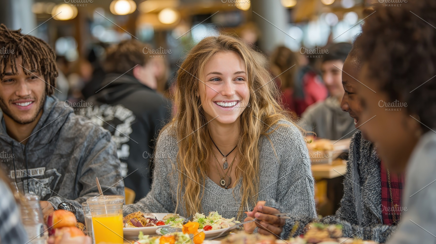 Happy young woman smiling during lun, a Photo by Pixeness Studio