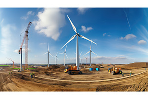 turbine wind farm construction ai, an Industrial Photo by pikepicture