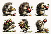 Cute Hedgehog with Apples PNG, a Seasonal Illustration by Designworld (Thumbnail 6 of 9)