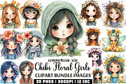 Cute Chibi Floral Girls Clipart, an Illustration by Craft Nest (Thumbnail 1 of 6)
