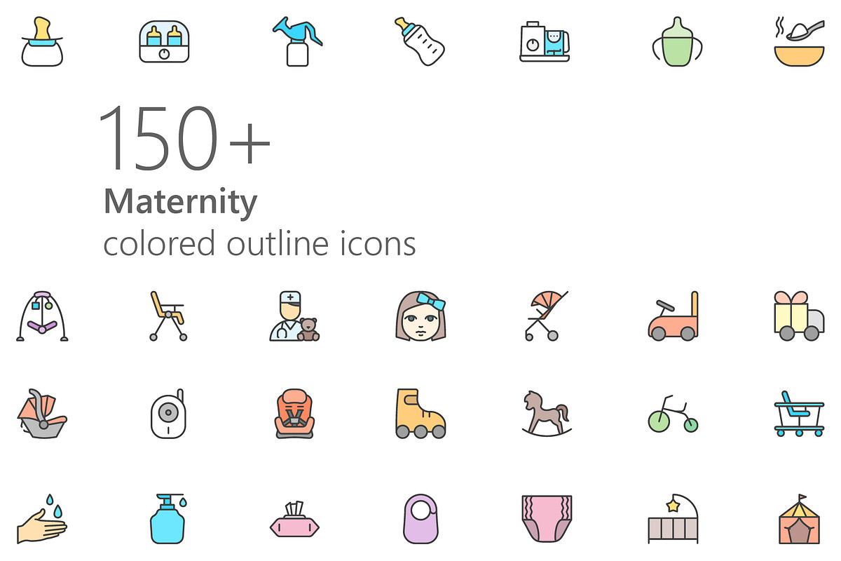 Maternity colored outline iconset, an Outline Icon by LAFS (Photo 1 of 3)