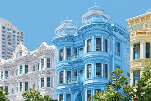 Colorful buildings on city street, a Photo by Beautiful things