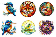 Stained Glass Forest Animals Clipart, a Seasonal Illustration by DreamArtGraphic (Thumbnail 3 of 4)