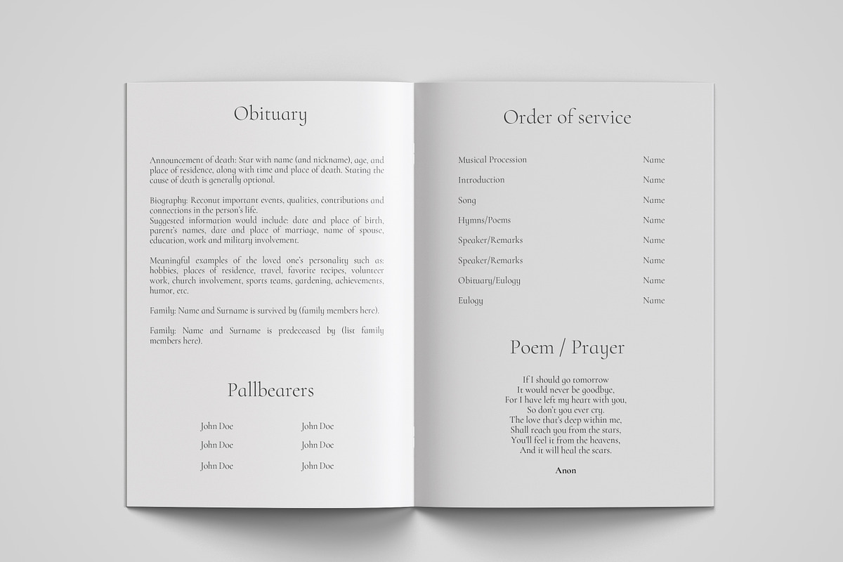 funeral program printing template, a Templates & Theme by TemplateLab (Photo 2 of 2)