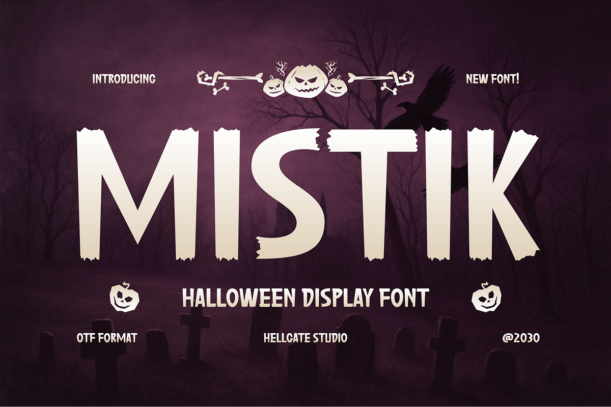 Mistik Halloween Display Font, a Symbol Font by GRVS Studio (Photo 1 of 6)