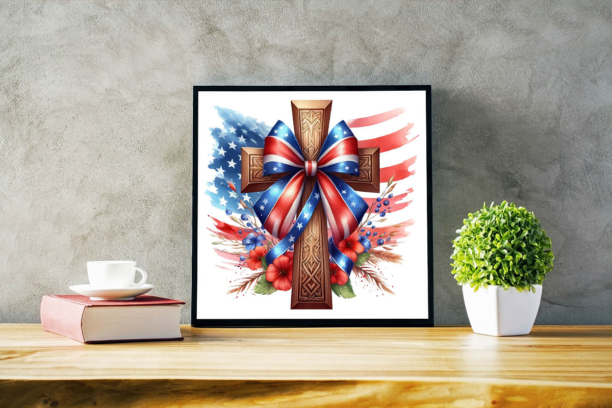 Christian Cross 4th of July USA Bow, an Illustration by SVGArt (Photo 5 of 6)