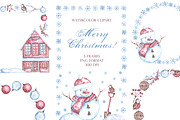 Christmas snowman watercolor clipart, a Seasonal Illustration by SabinaWatercolorArt (Thumbnail 8 of 17)