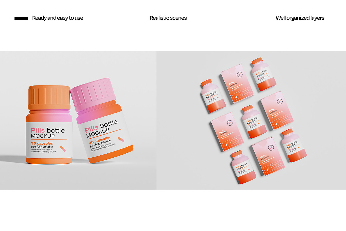 Pill Bottle Packaging Mockup Set, a Packaging Mockup by Mego-studio (Photo 6 of 10)