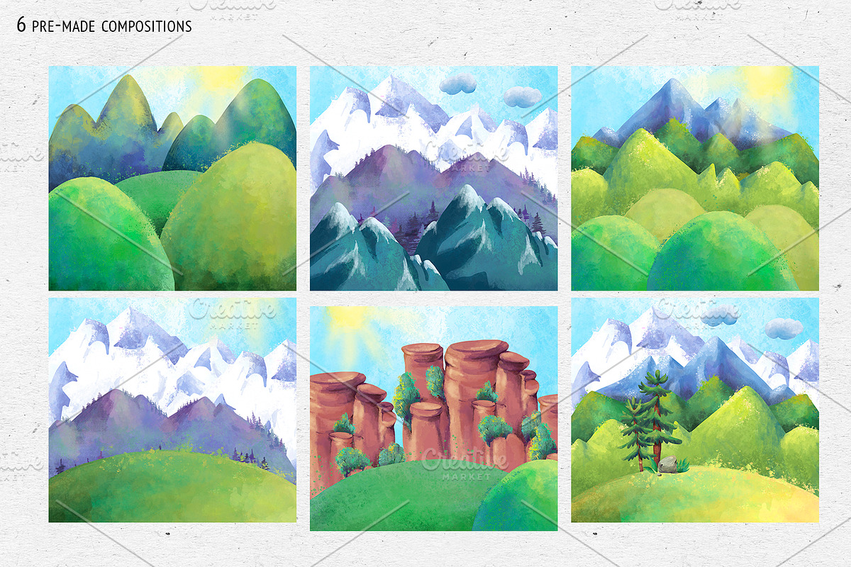 Watercolor mountains summer clipart, an Object Graphic by Belusuab (Photo 4 of 7)