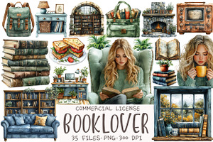 Watercolor Booklover Clipart, an Illustration by OK Design