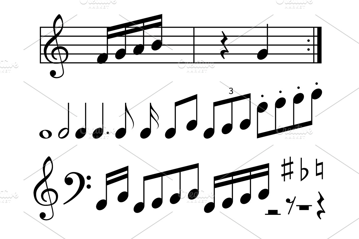 Music notes silhouettes. Treble and, an Education Illustration by Vectorbuum